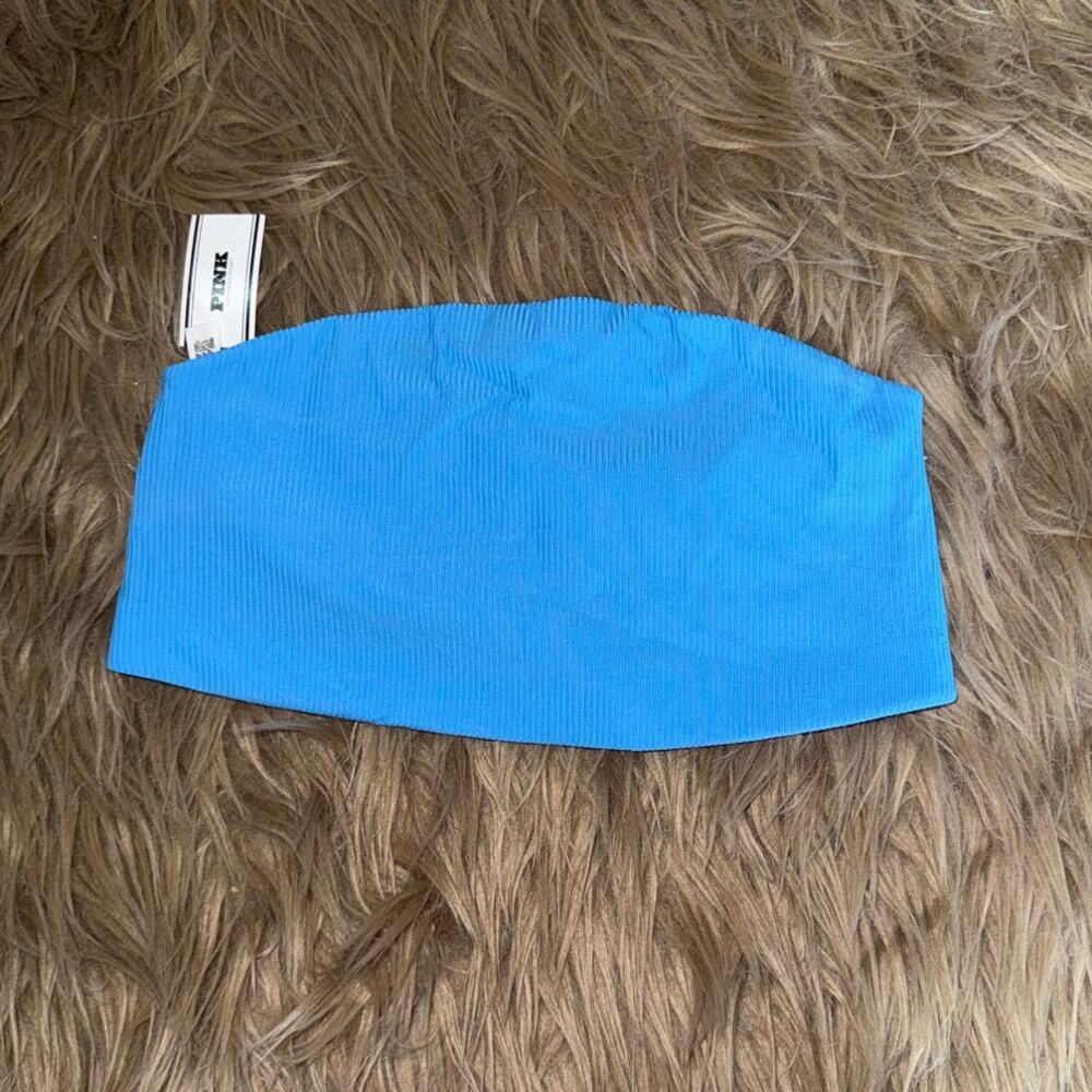 New VS PINK Ribbed Strapless Bandeau Blue size S